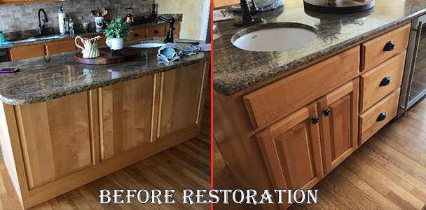 kitchen cabinet and island restoration in Illinois before picture